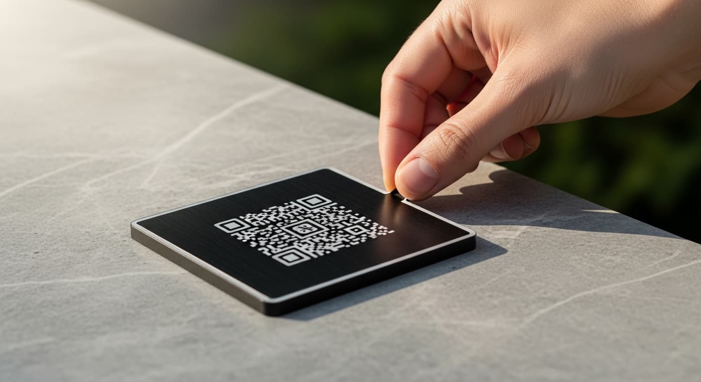 QR code memorial plaque on a gravestone