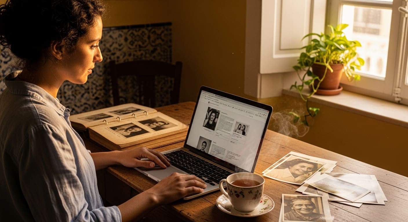 Criar uma página de homenagem online com fotografias antigas num ambiente português