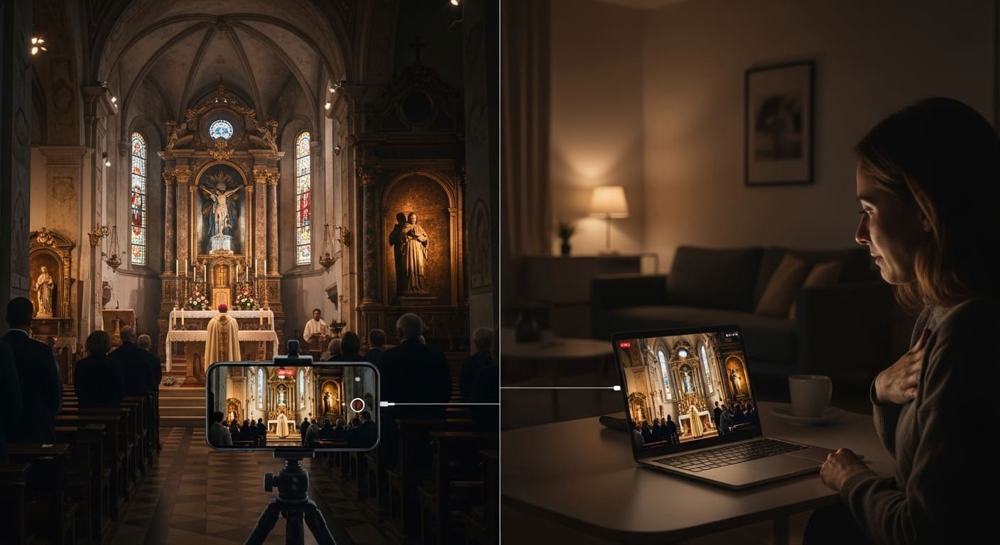 Transmitir funeral ao vivo para família no estrangeiro